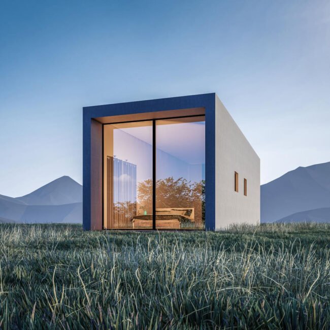 architectural 3d rendering illustration modern minimal house with natural landscape